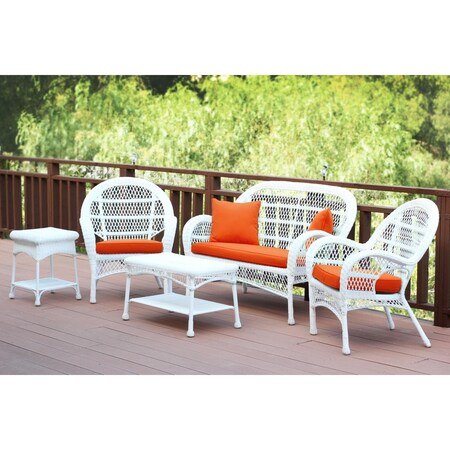 Jeco 5 Piece Santa Maria White Wicker Conversation Set, Brick Orange Cushion W00209-G-OT-FS016